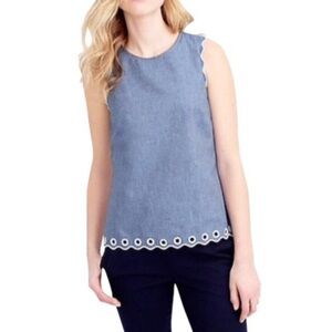 J. Crew | Blue Chambray Scalloped Grommet Sleeveless Top